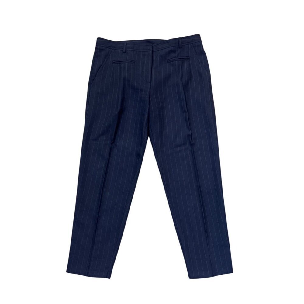 Topshop Womens Navy Pinstripe Straight-Leg Trousers Size 10 Euro 38 Polyester